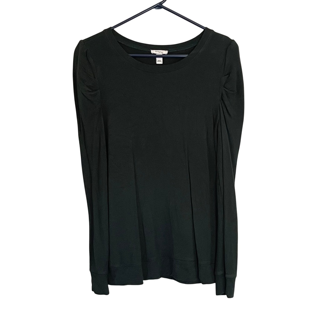 Daily Ritual Women's‎ Long Sleeve Top Size L Dark Green Puff Sleeve Crewneck
